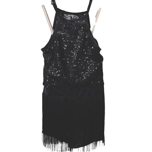 BALERA Black Sequin Fringe Dance‎ Costume Sizes SA/LC Jazz Tap Leotard Outfit - Picture 5 of 12